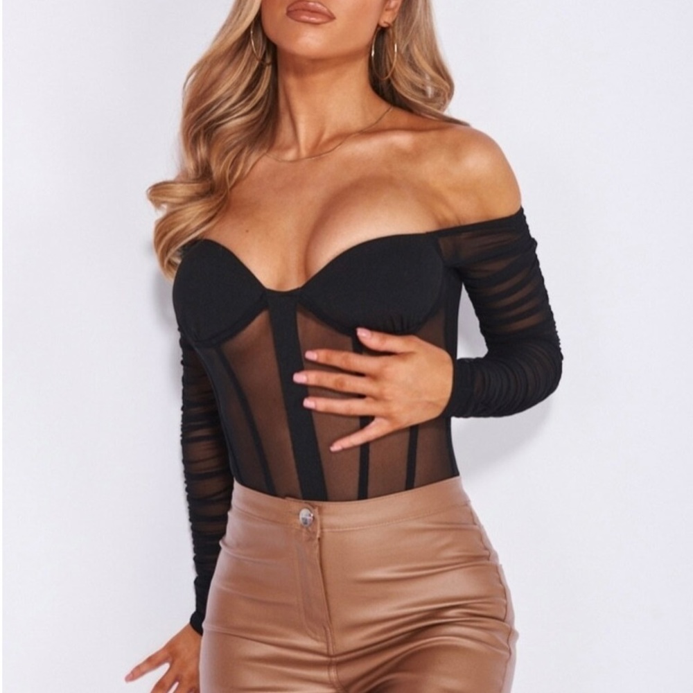 Bustier Long Sleeve Mesh Bodysuit